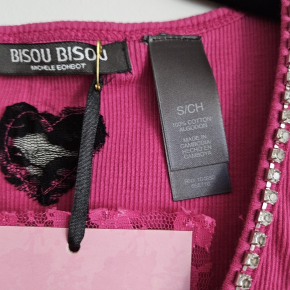 NWT! Bisou Bisou Sleeveless V-neck Rhinestone Embellished Cotton Tank Sz Small - Picture 2 of 7